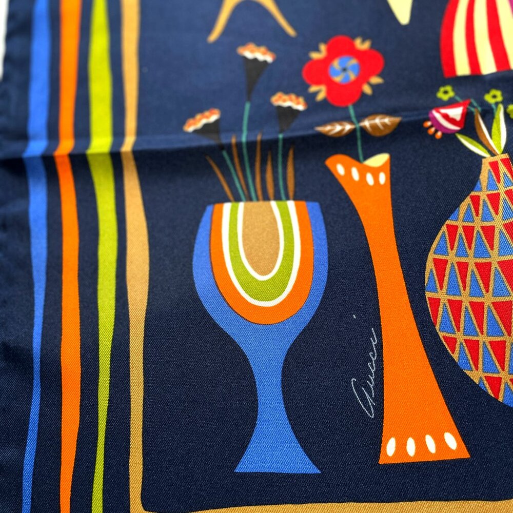 NWT Gucci Silk Scarf – Colorful Vase Print | Made in Italy - Picture 10 of 15